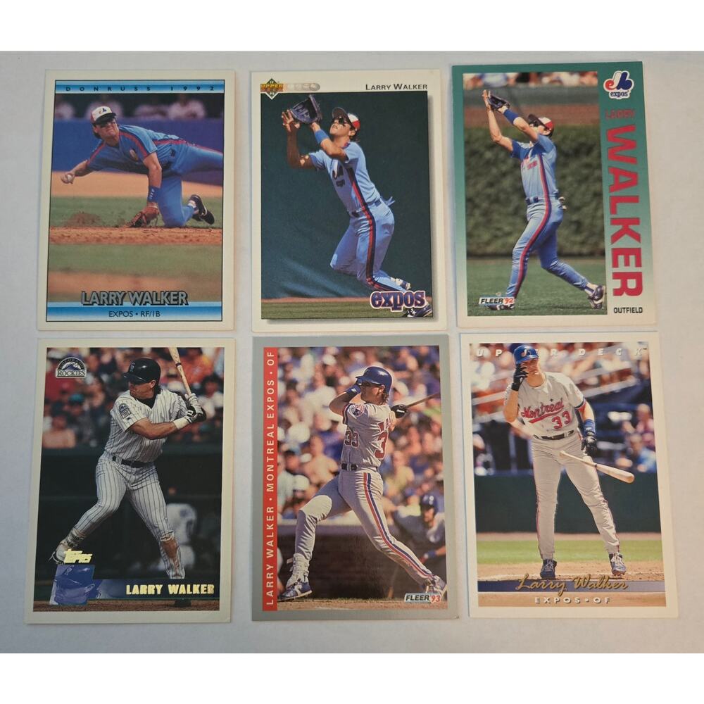 Six Larry Walker MLB Baseball Cards Upper Deck, Donruss, Fleer